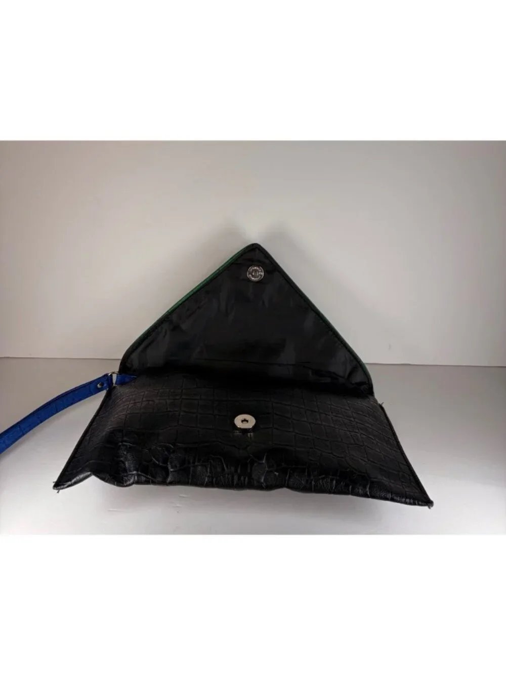 Giannini Faux Leather Croc Envelope Clutch Wristlet Black Blue Green Colorblock
